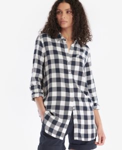 Navy Check Barbour Baymouth Shirt | TIS-389401