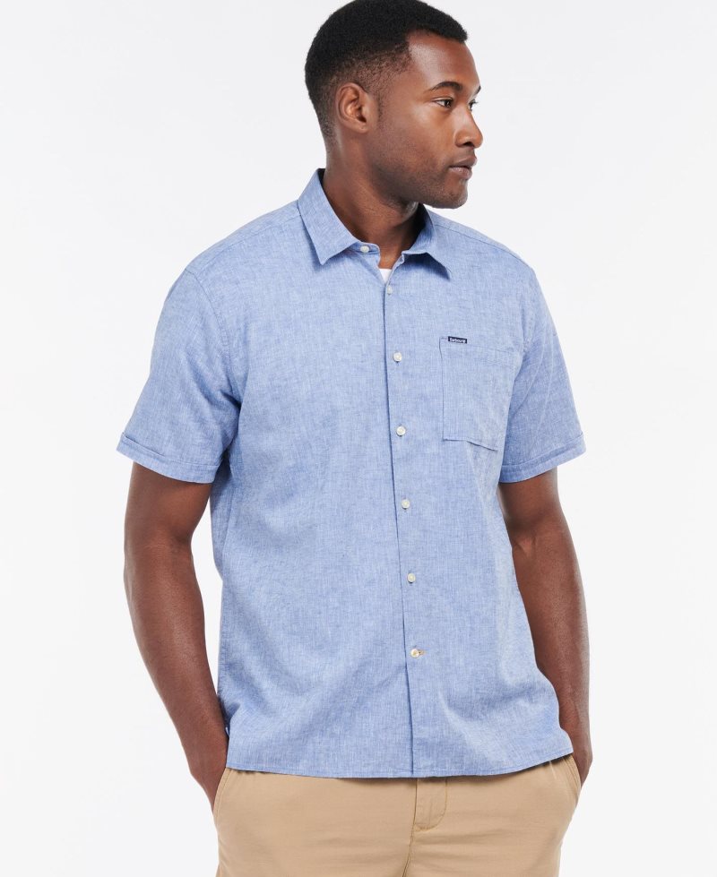 Blue Barbour Nelson Short Sleeve Summer Shirt | UOW-197842