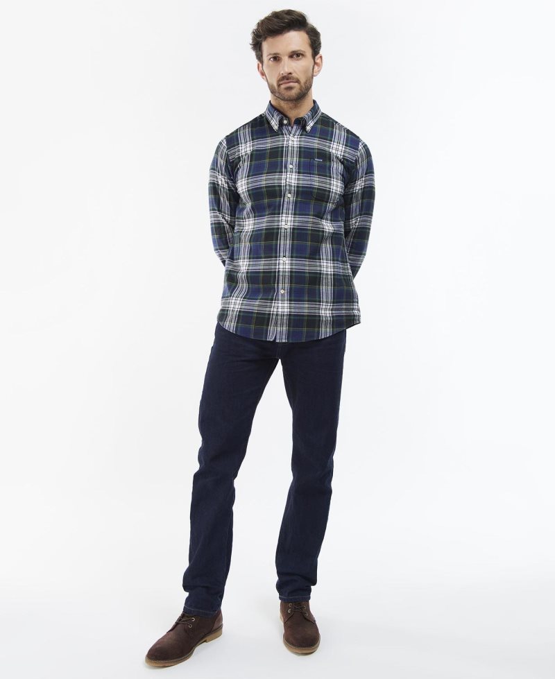 Deep Blue Barbour Crossfell Tailored Shirt | PVK-629013