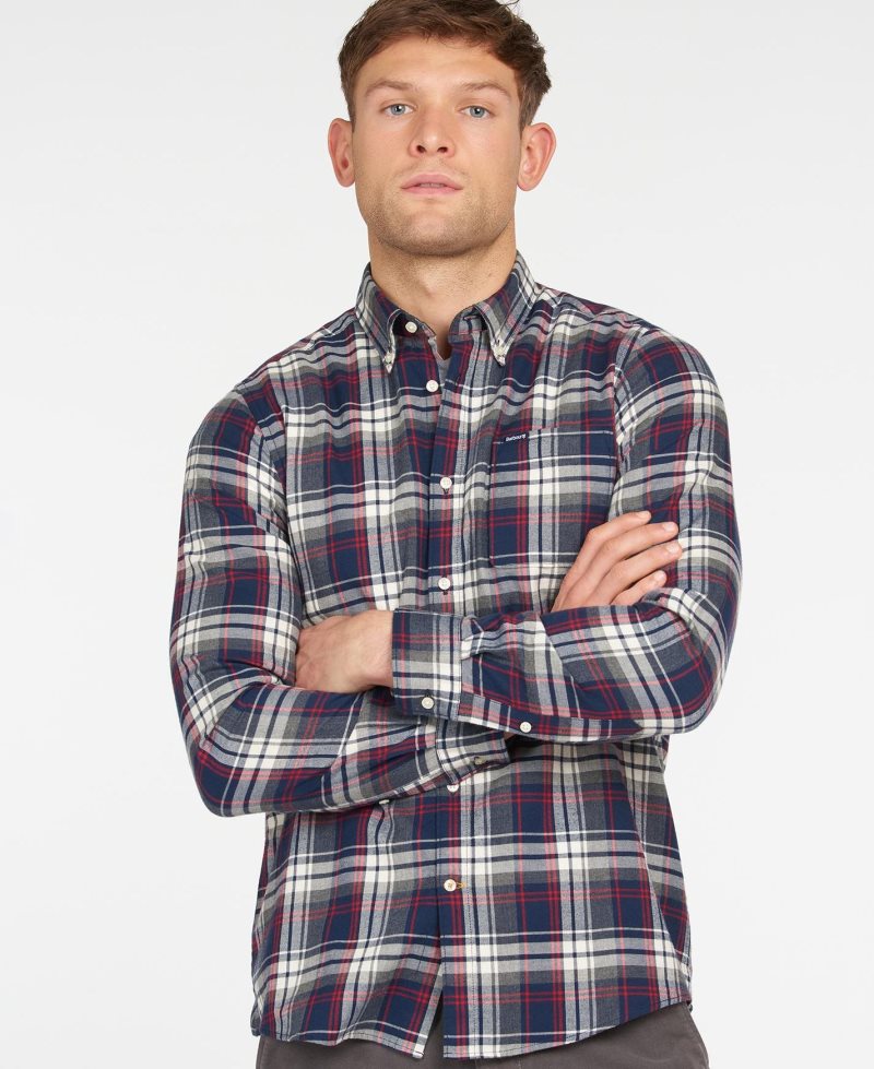 Deep Blue Barbour Crossfell Tailored Shirt | YEA-143906