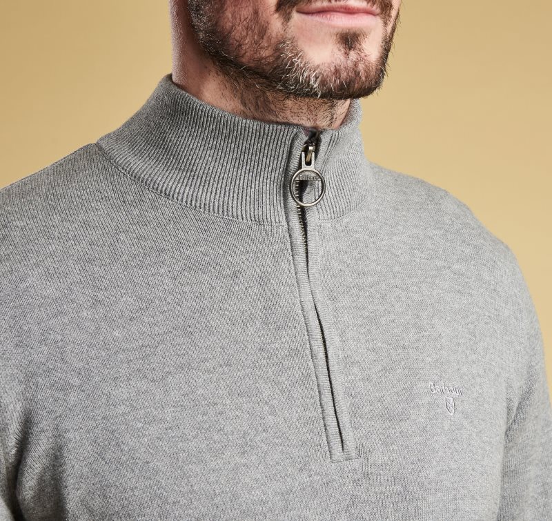 Grey Marl Barbour Cotton Half Zip Sweater | AHI-250163