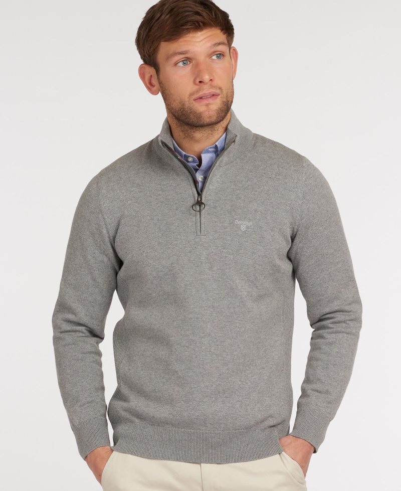 Grey Marl Barbour Cotton Half Zip Sweater | AHI-250163