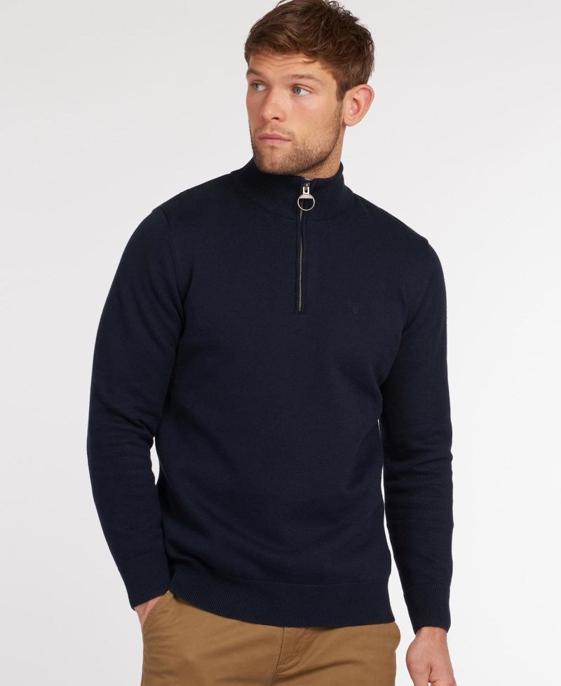 Grey Marl Barbour Cotton Half Zip Sweater | WXI-024961