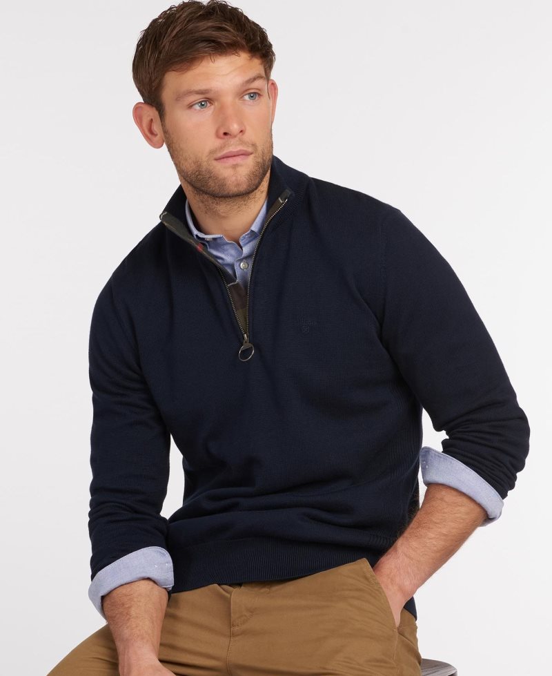 Grey Marl Barbour Cotton Half Zip Sweater | WXI-024961