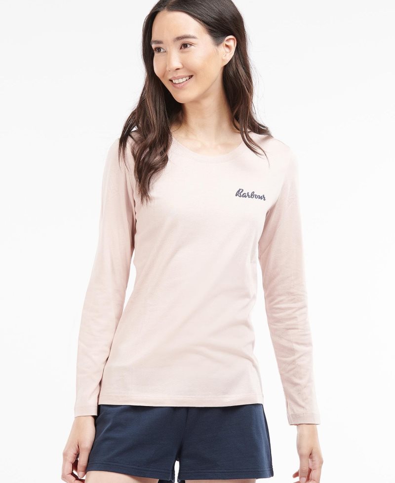 Lt Pink Barbour Long Sleeve Edie T-Shirt | PLO-928743