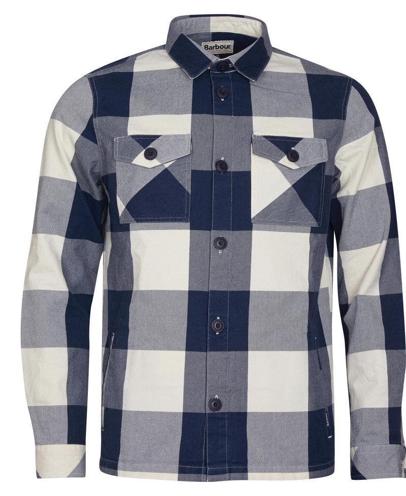 Navy Barbour Essential Check Overshirt | WOE-460758