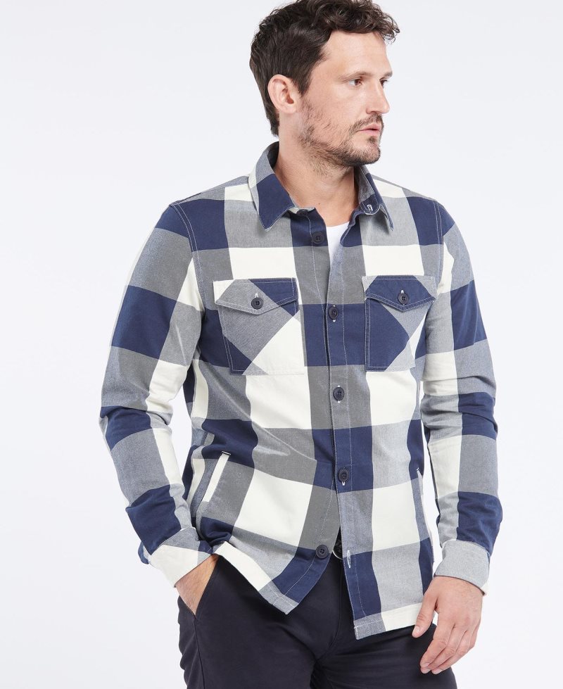 Navy Barbour Essential Check Overshirt | WOE-460758