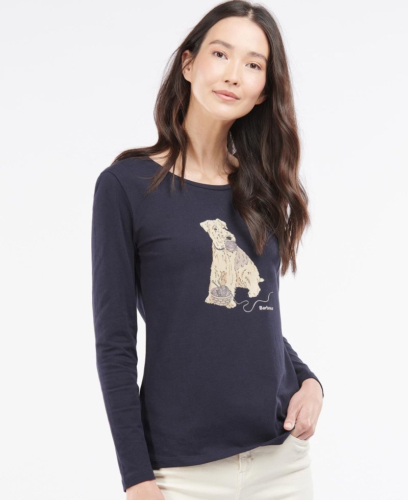 Navy Barbour Fairsfield Long Sleeve T-Shirt | RCU-105649