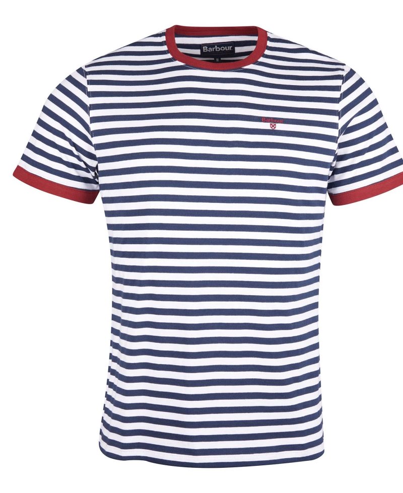 Navy Barbour Quay Stripe T-Shirt | PLU-375904