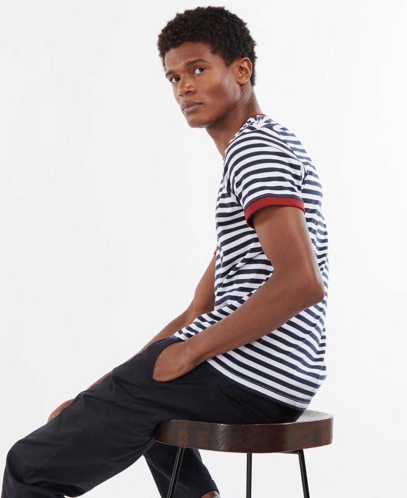 Navy Barbour Quay Stripe T-Shirt | PLU-375904