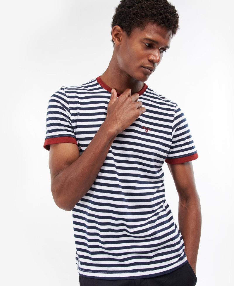 Navy Barbour Quay Stripe T-Shirt | PLU-375904