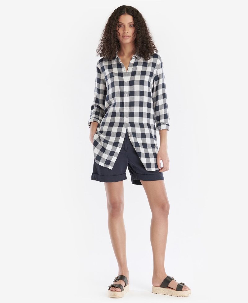 Navy Check Barbour Baymouth Shirt | TIS-389401