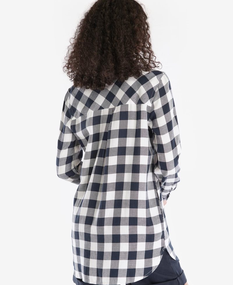 Navy Check Barbour Baymouth Shirt | TIS-389401