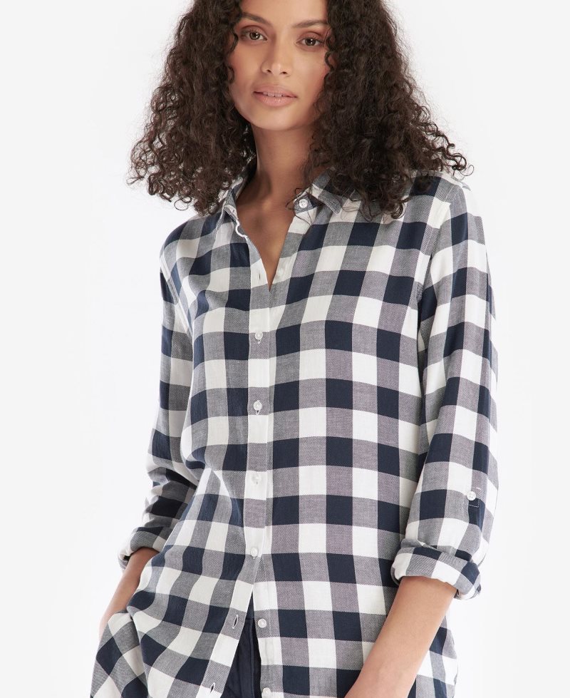 Navy Check Barbour Baymouth Shirt | TIS-389401