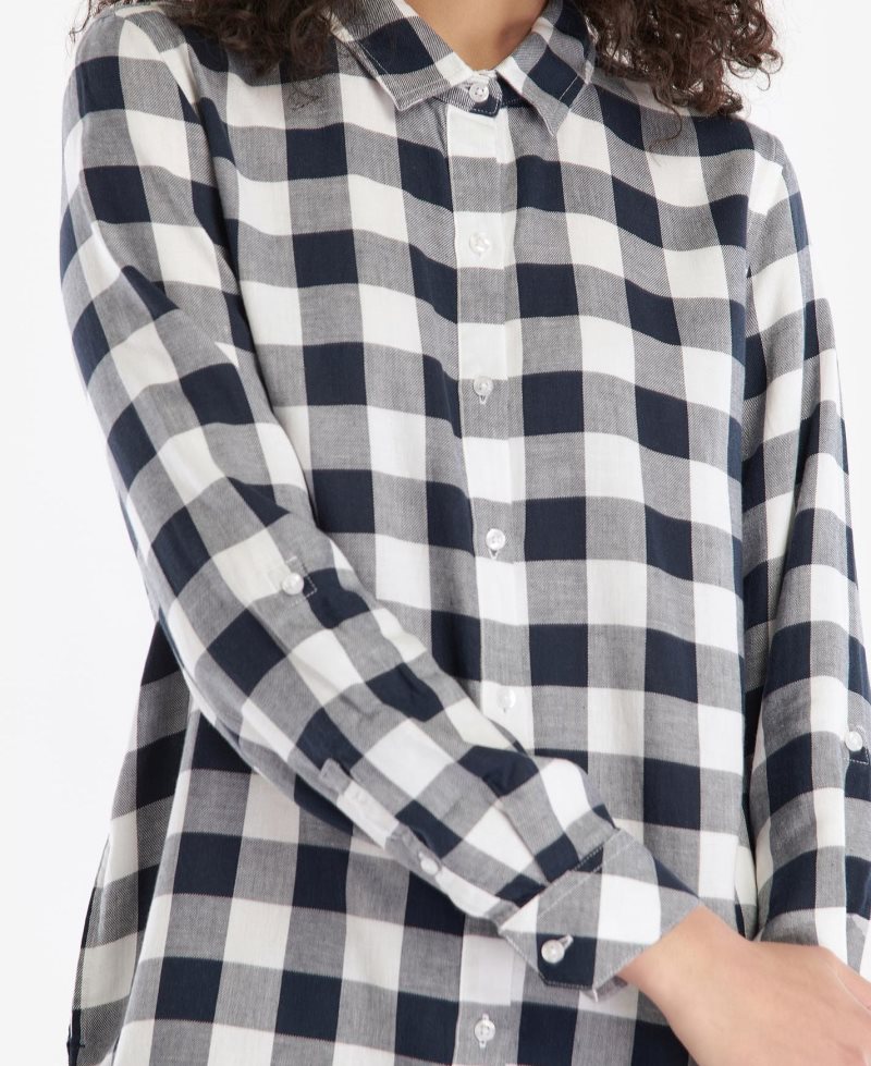 Navy Check Barbour Baymouth Shirt | TIS-389401