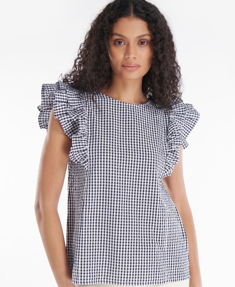 Navy Check Barbour Marigold Top | FNG-967085