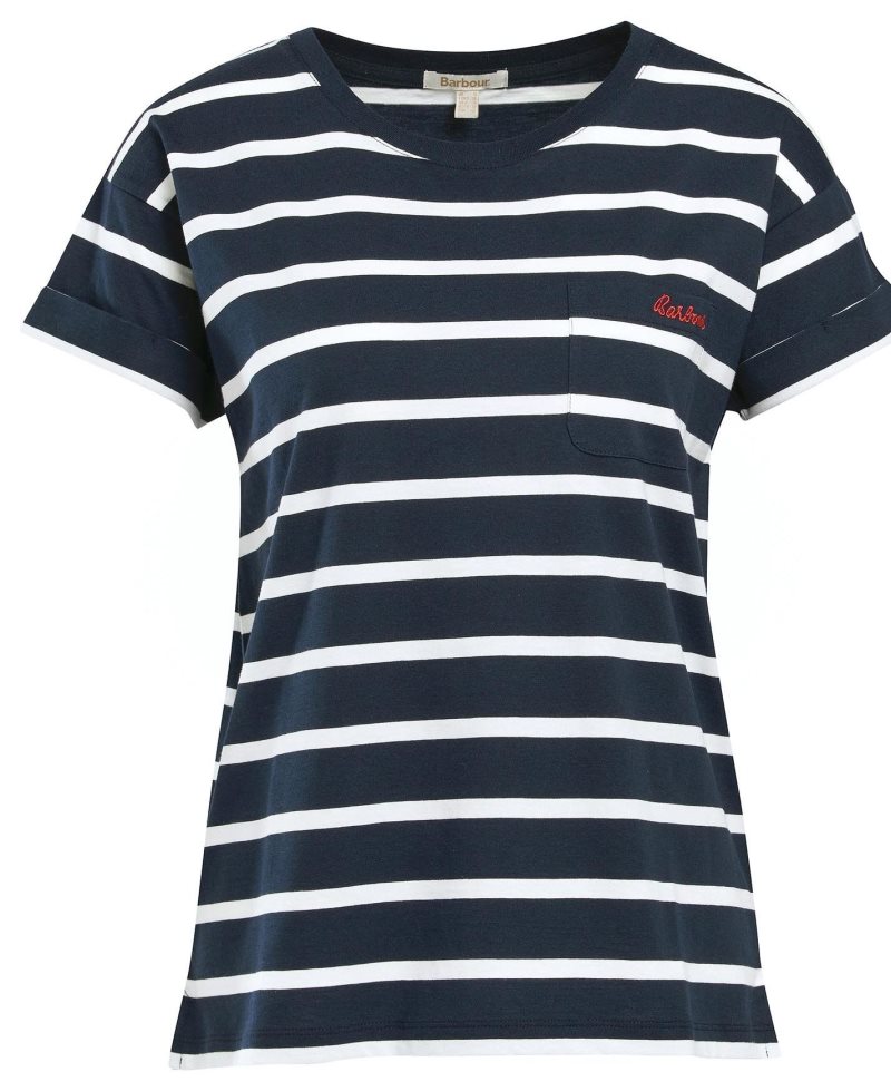 Navy White Barbour Otterburn Stripe T-Shirt | JFP-163820