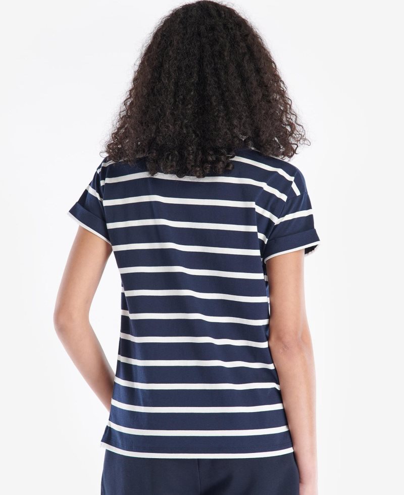 Navy White Barbour Otterburn Stripe T-Shirt | JFP-163820