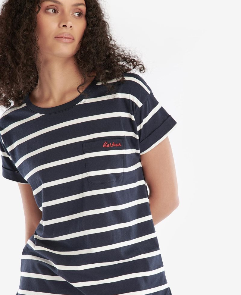 Navy White Barbour Otterburn Stripe T-Shirt | JFP-163820