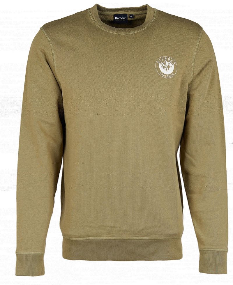 Washed Olive Barbour Explorer Camper Crew Jumper | AIG-967408