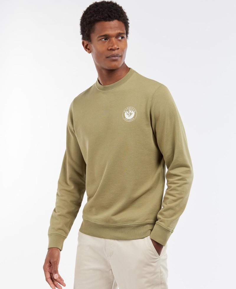 Washed Olive Barbour Explorer Camper Crew Jumper | AIG-967408