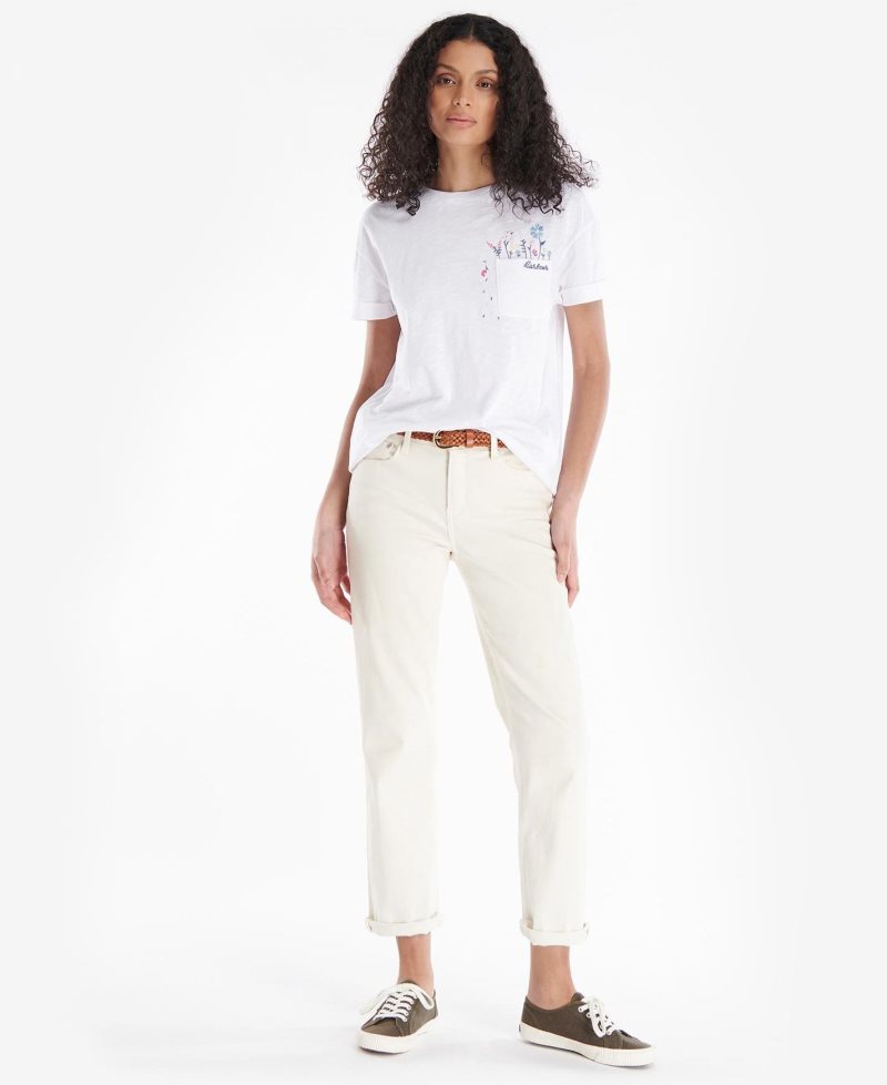 White Barbour Evergreen T-Shirt | KMN-802495